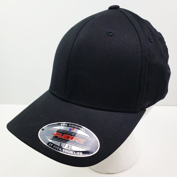 Flexfit Blank Black Hat 6277 Combed Twill Cap Men's L/XL New - Picture 1 of 8